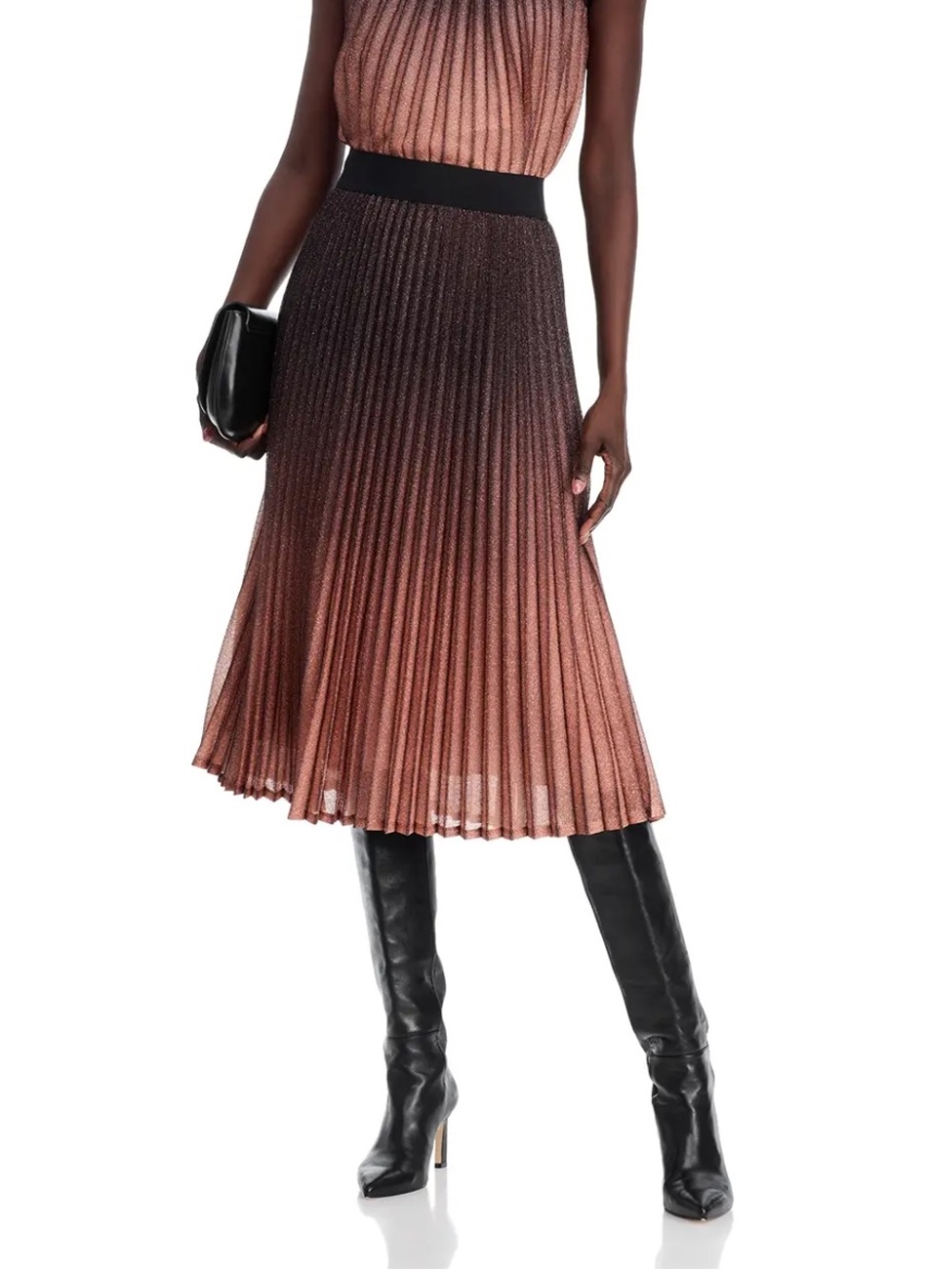 NWT T Tahari Sz XL Women’s Pleated Rose Gold Black Shimmer Midi Skirt Ret $128!